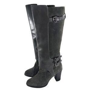 KENNETH COLE! DOVE GRAY GENUINE SUEDE & LEATHER CHUNKY, WRAP FRONT BOOTS! SZ 8M